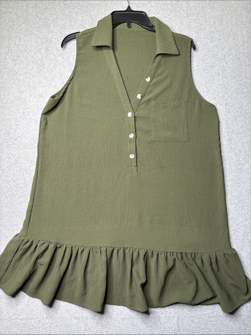 Cupshe Olive Green Sleeveless Ruffle-Hem Collared‎ Tunic